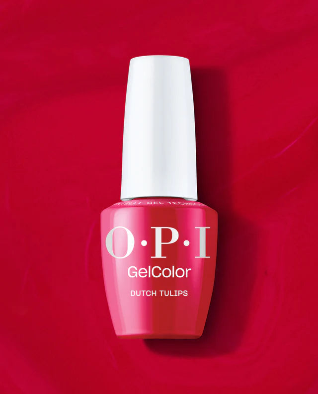 OPI Intelli GelColor Dutch Tulips GCL60 gel nail polish bottle with vibrant orange-red shade and black cap.