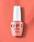 OPI Intelli GelColor Flex On The Beach gel nail polish in vibrant coral orange with a glossy finish.