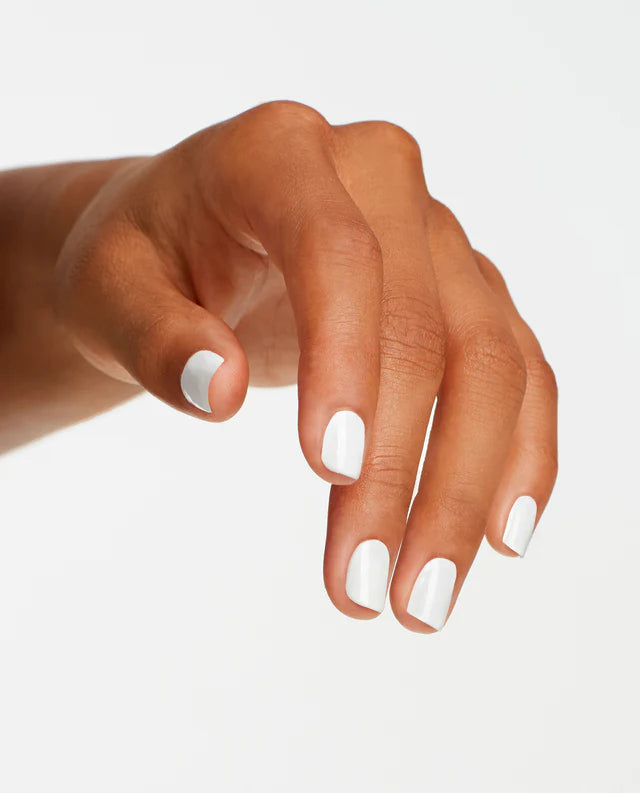 OPI Intelli GelColor Gel Nail Polish in Alpine Snow, showing a fresh, glossy white gel manicure on natural nails.