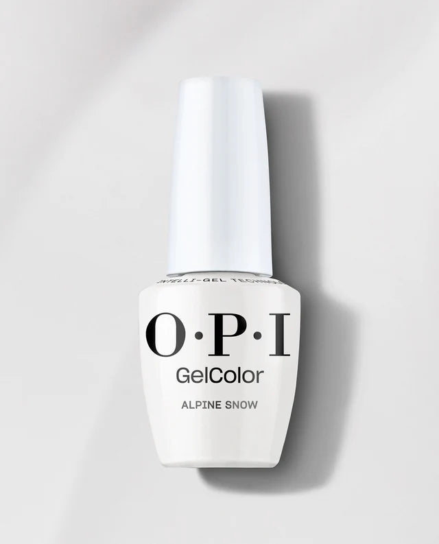 OPI Intelli GelColor Gel in Alpine Snow, a crisp white gel nail polish with a smooth, glossy finish.