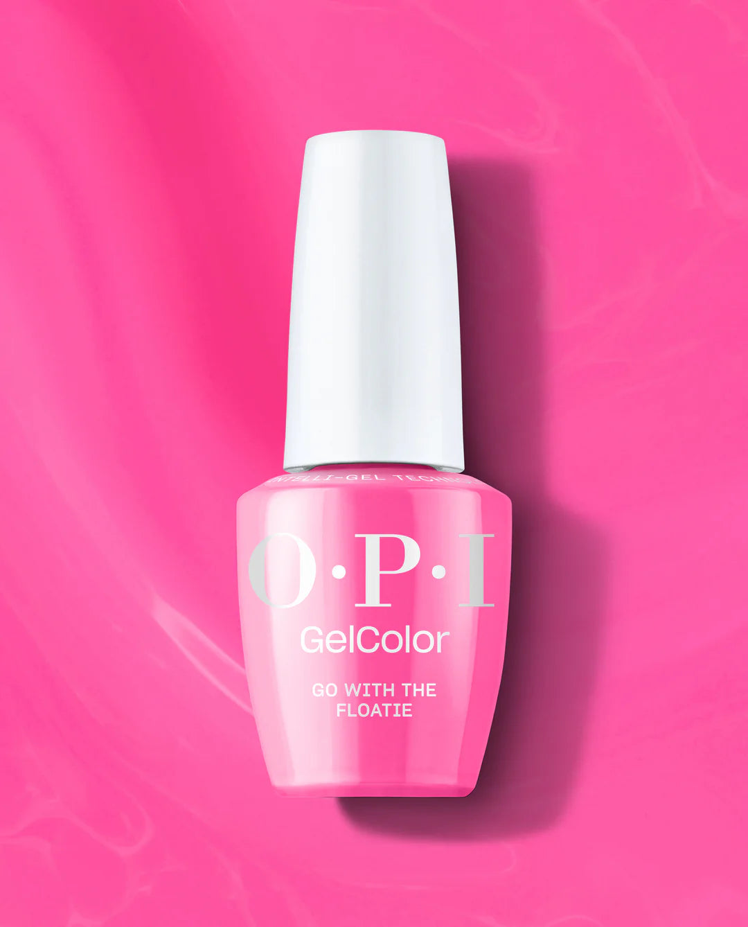 OPI Intelli GelColor Go With The Floate gel nail polish in a vibrant, glossy shade, displayed in a sleek bottle with a white cap.