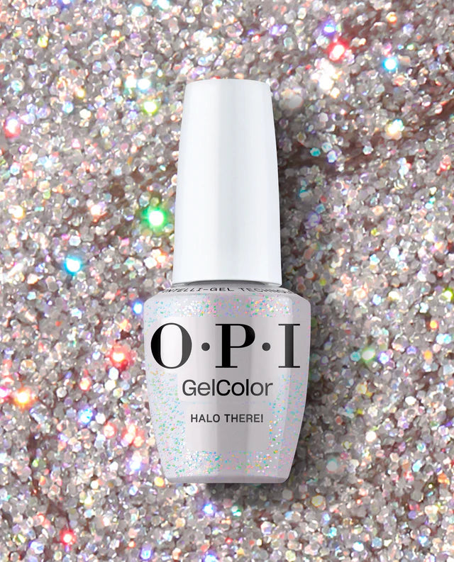 Opi Intelli GelColor Halo There! GCE02 gel nail polish in a shimmering, light pastel shade with a smooth finish.