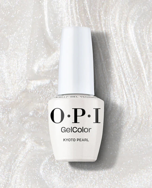 Opi Intelli GelColor Kyoto Pearl GCL03 gel nail polish in soft pearl shade, showcasing smooth, glossy finish on nails.