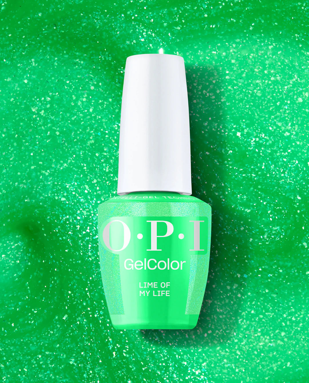 OPI Intelli GelColor Lime of My Life gel nail polish bottle with lime green shade and brand logo visible.
