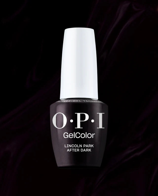 OPI Intelli GelColor Lincoln Park After Dark gel nail polish in a dark, rich purple shade with a smooth, glossy finish.