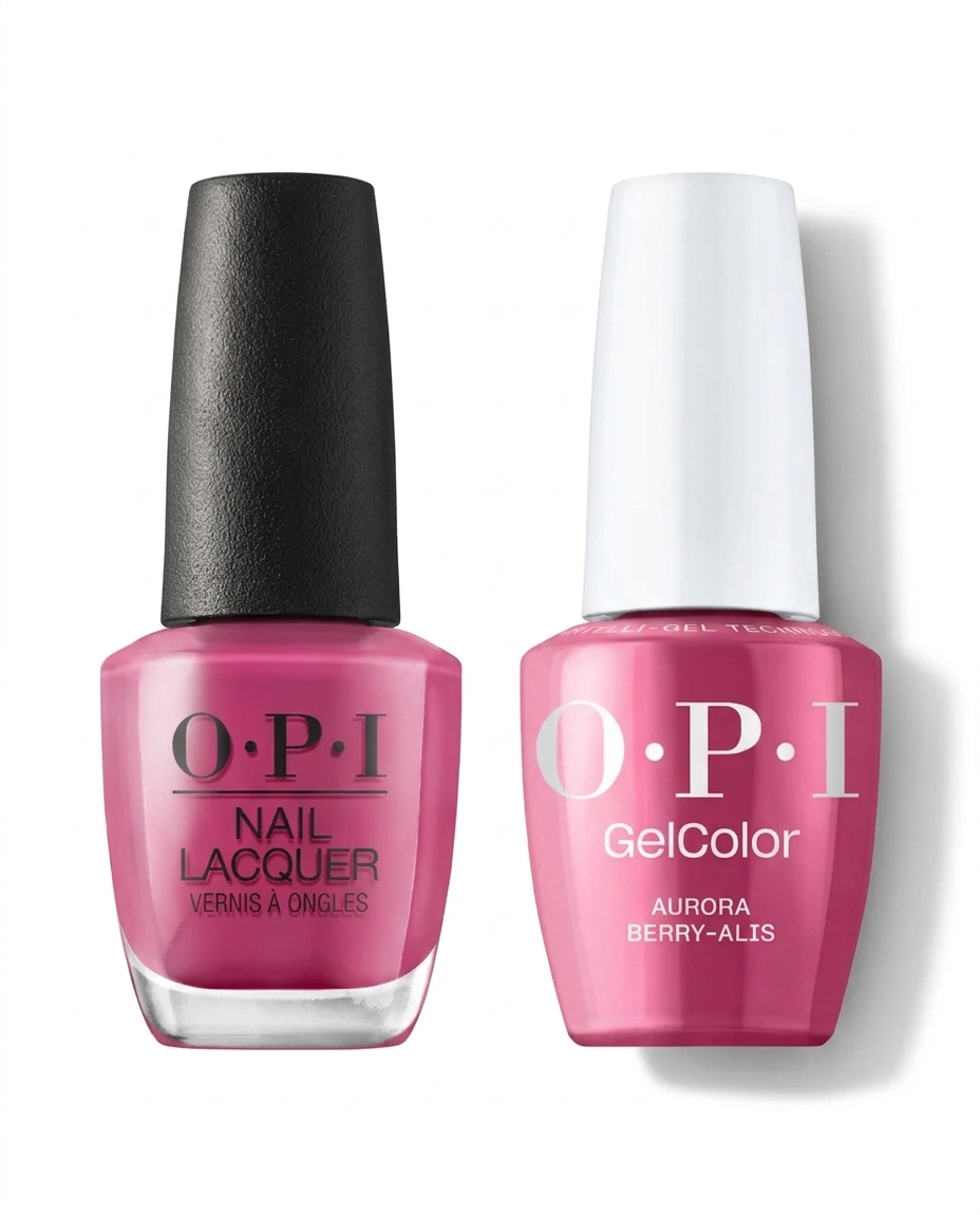 OPI Pro Health GelColor and matching lacquer in Aurora Berry-alis, vibrant gel nail polish with coordinating lacquer for a stylish manicure.