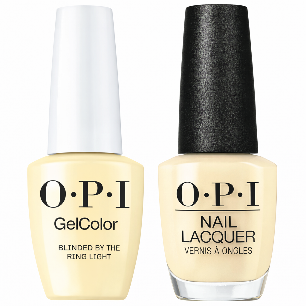 OPI Intelli-Gelcolor and matching lacquer in Blinded by the Ring Light, gel nail polish and traditional nail lacquer set.