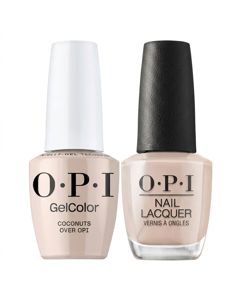 OPI ProHealth GelColor and matching lacquer in Coconuts Over OPI, gel nail polish and lacquer set with tropical beige shade