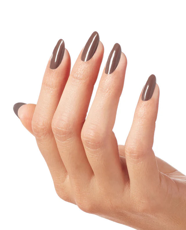 OPI Intelli GelColor Espresso Your Inner Self gel nail polish on neatly manicured nails in rich espresso shade.