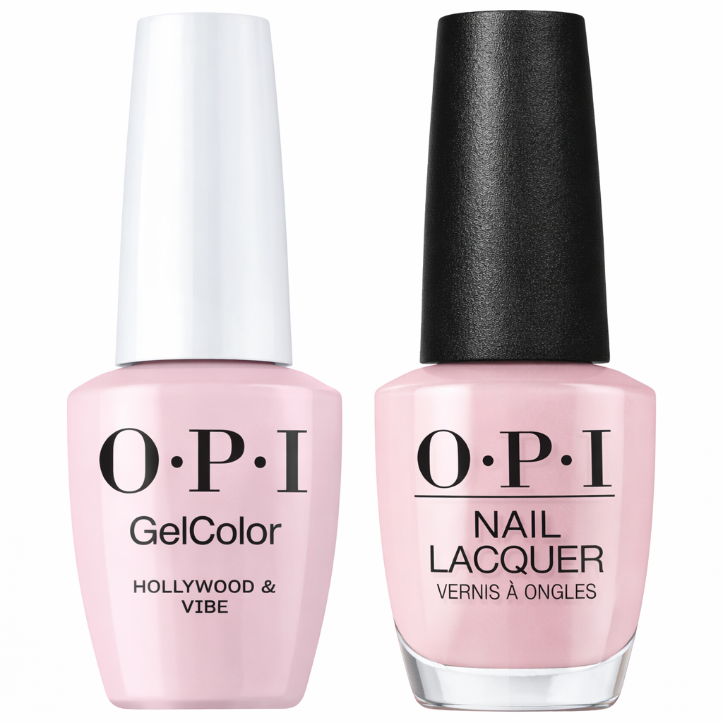 OPI Intelli-Gelcolor gel nail polish and matching lacquer in Hollywood & Vibe #H004, featuring vibrant, glossy nail color.