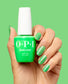 OPI Pro Health GelColor and matching lacquer in Lime Of My Life GCS078, lime green gel nail polish and bottle on hand.