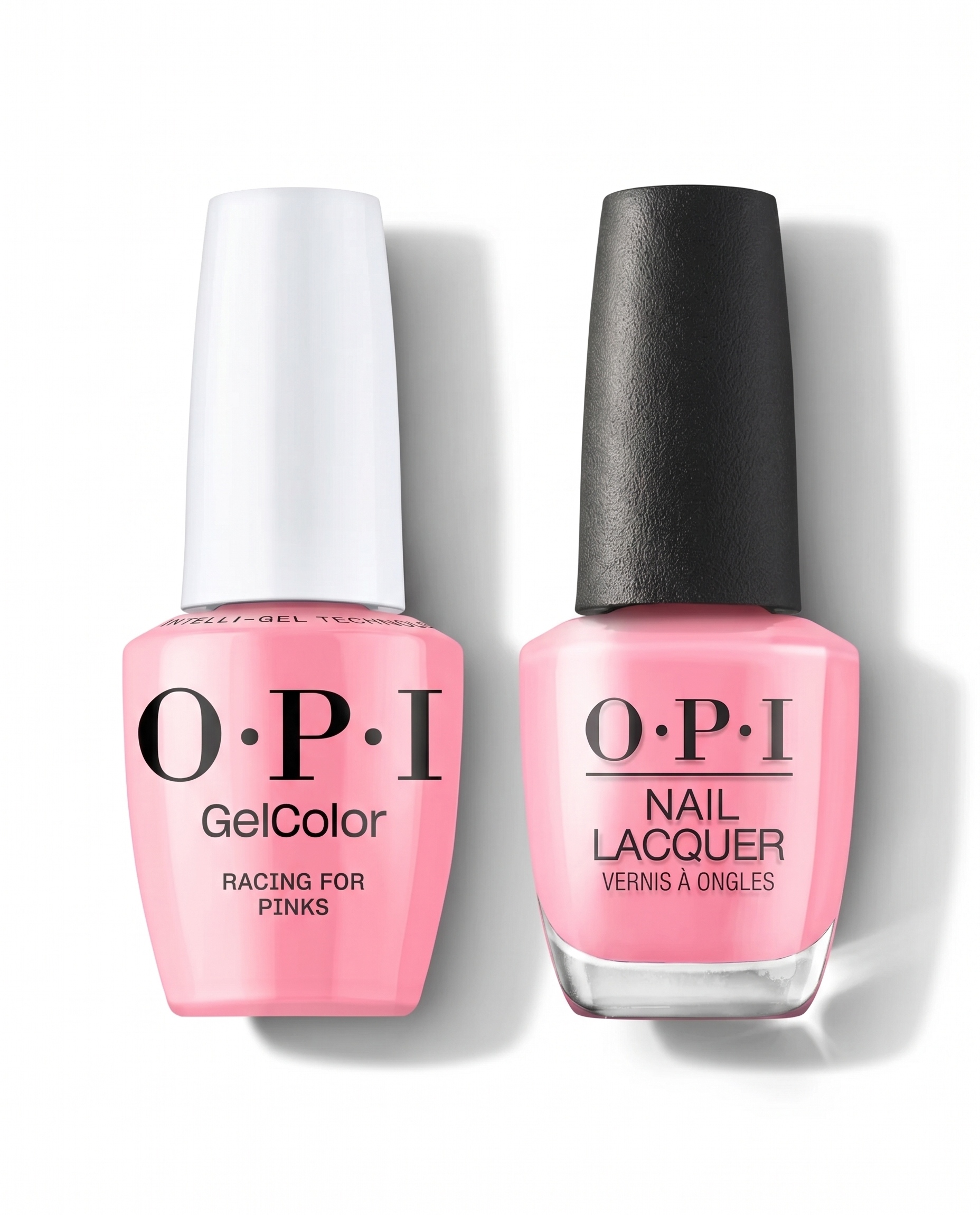 OPI Pro Health GelColor and matching lacquer in Racing for Pinks GCD52, pink gel nail polish with complementary lacquer finish