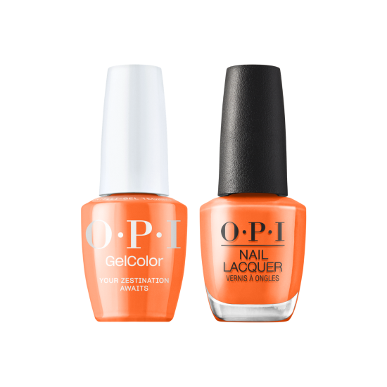 OPI Pro Health GelColor and matching lacquer set in Your Zestination Awaits, featuring gel nail polish and coordinating nail lacquer.