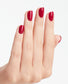 OPI Intelli GelColor Miami Beet gel nail polish on a hand with manicured nails in a vibrant beet red shade
