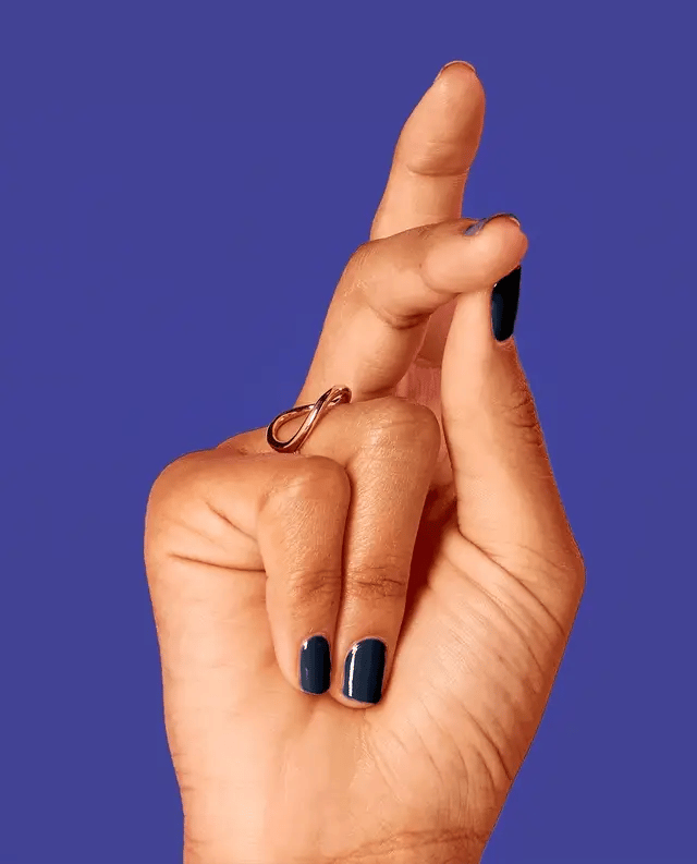OPI Intelli GelColor Midnight Mantra gel nail polish in deep, glossy navy blue shade with smooth finish.