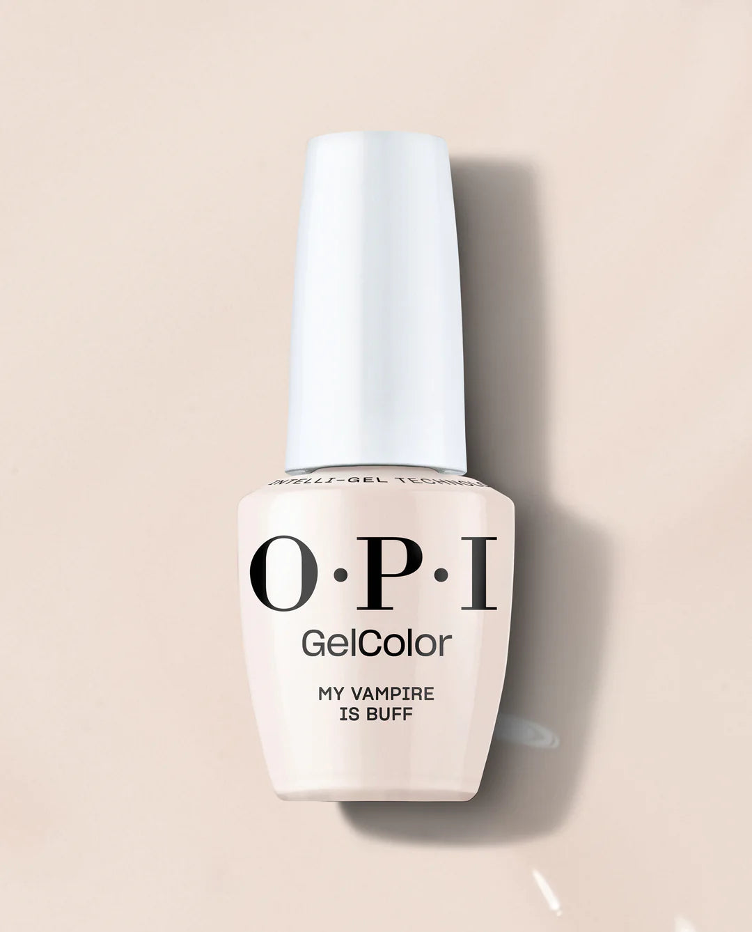 OPI Intelli GelColor My Vampire Is Buff gel nail polish bottle with black cap and label, showcasing creamy beige shade.