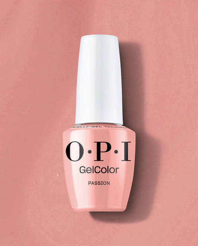 OPI Intelli GelColor Passion gel nail polish bottle with vibrant pink shade, glossy finish, and sleek brand packaging.