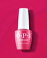 OPI Intelli GelColor Pink Flamenco gel nail polish bottle with pink-colored nail tips on a white background.