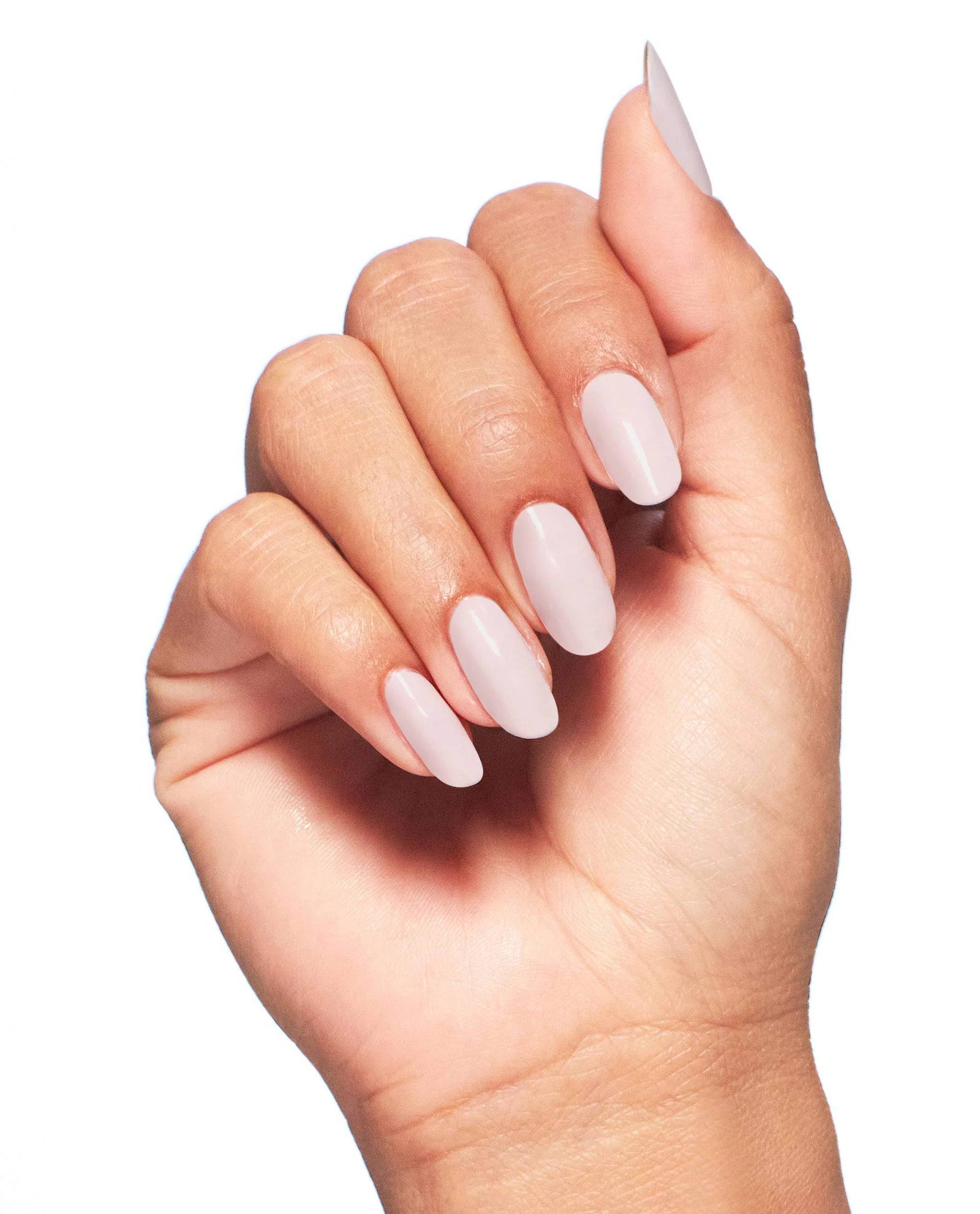 OPI Intelli GelColor Pink in Bio gel nail polish applied on a manicured hand with a glossy finish and natural lighting.