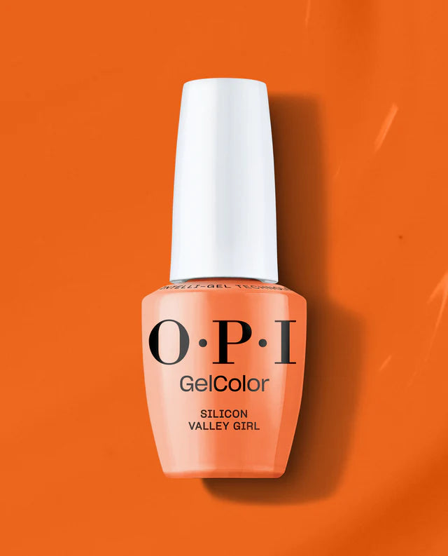 OPI Intelli GelColor Silicon Valley Girl gel nail polish in vibrant pink, displayed in a sleek bottle with a black cap.