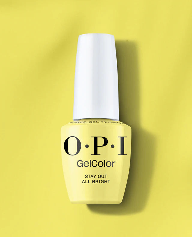 OPI Intelli GelColor Stay Out All Bright gel nail polish in bright coral shade, glossy finish, for long-lasting manicures.