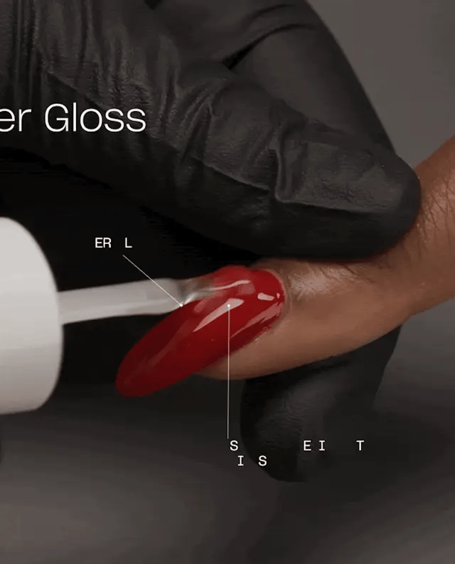 OPI Intelli GelColor Super Gloss Top Coat GC003 applied on gel nails, showcasing a shiny, smooth gel nail finish.