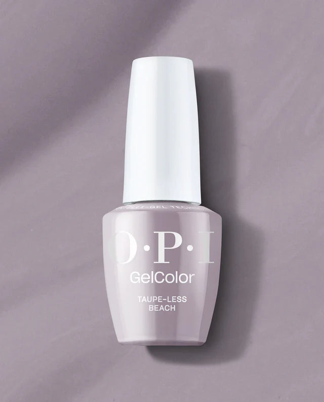 OPI Intelli GelColor Taupe-Less Beach gel nail polish in a soft taupe shade with a glossy finish, shown in a close-up image.