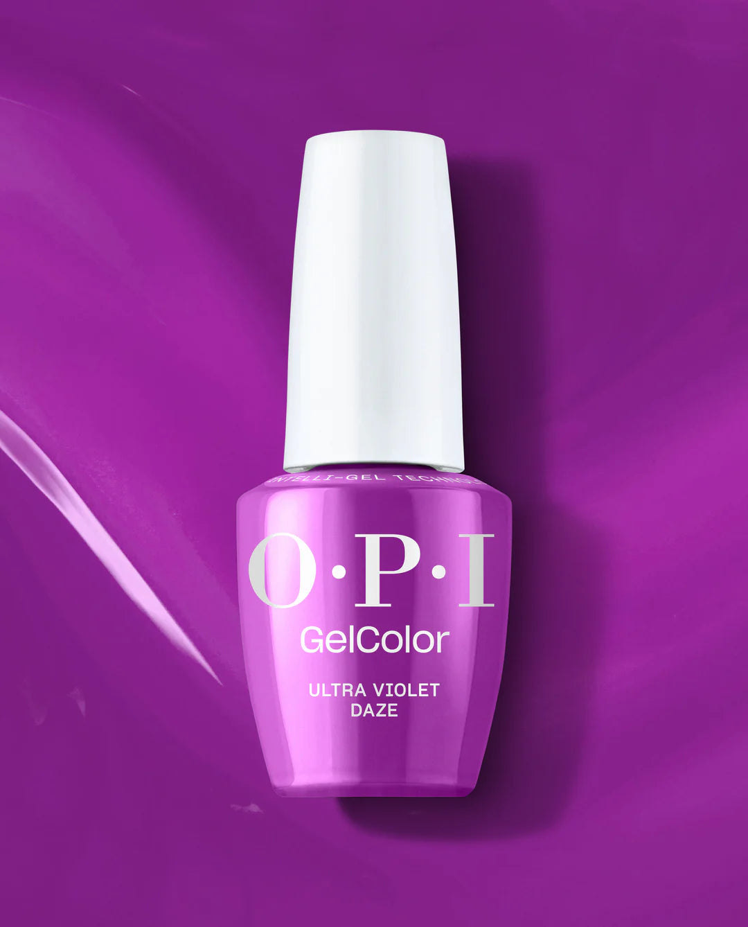 OPI Intelli GelColor Ultra Violet Daze gel nail polish bottle with vibrant purple shade and brand label visible.