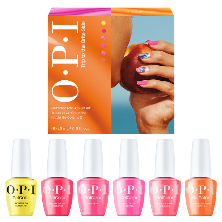 Two bottles of OPI IntelliGel Summer 2026 Trip To The Brite Side Collection gel polish from the OPI Intelli GelColor line.