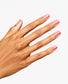 OPI Bathtime Bubbly nail polish bottle with swatch of light, bubbly pink color on a white background.