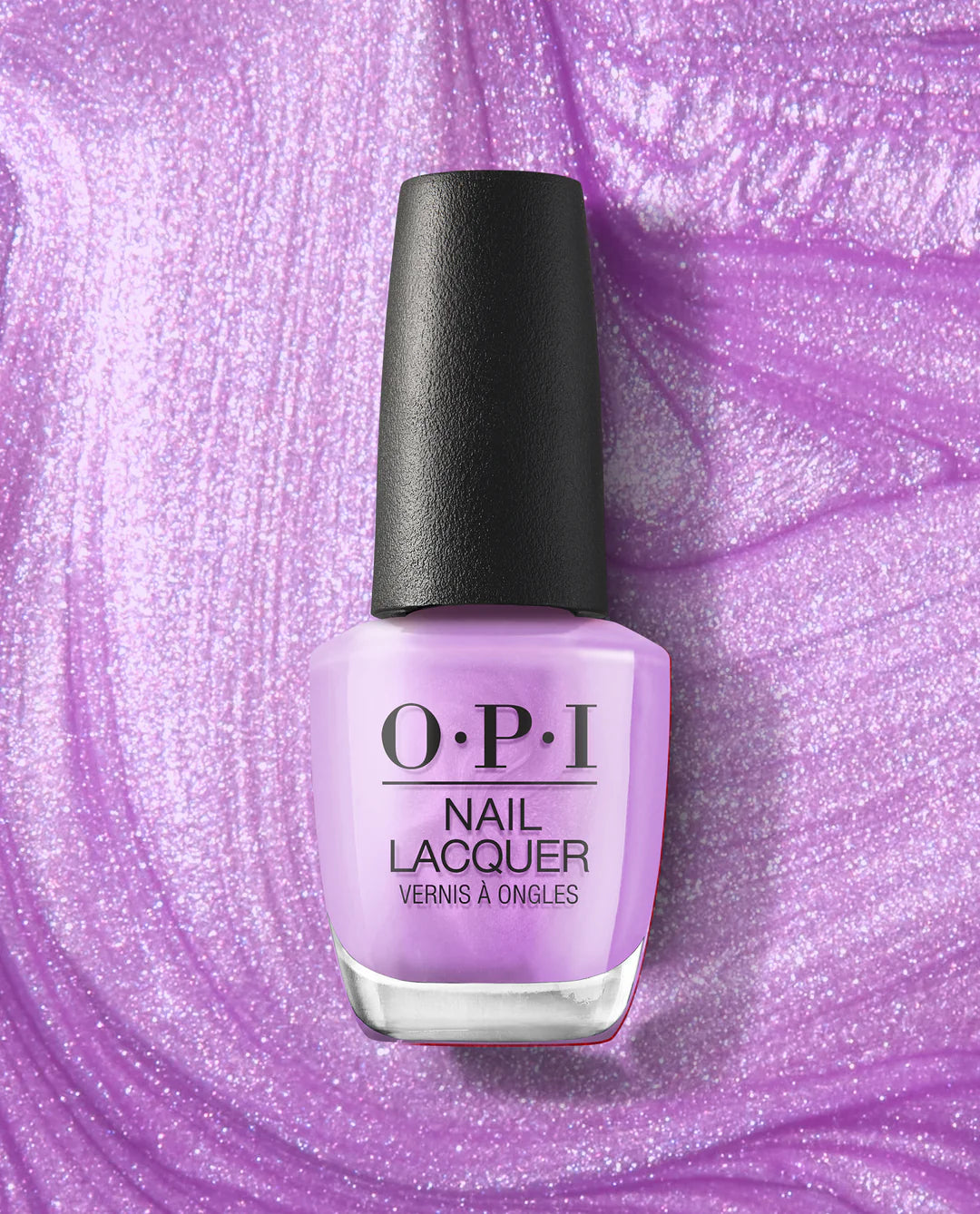 OPI Bikini Boardroom nail polish bottle with pink and beige lacquer, showcasing the colorful nail color in a clear glass bottle