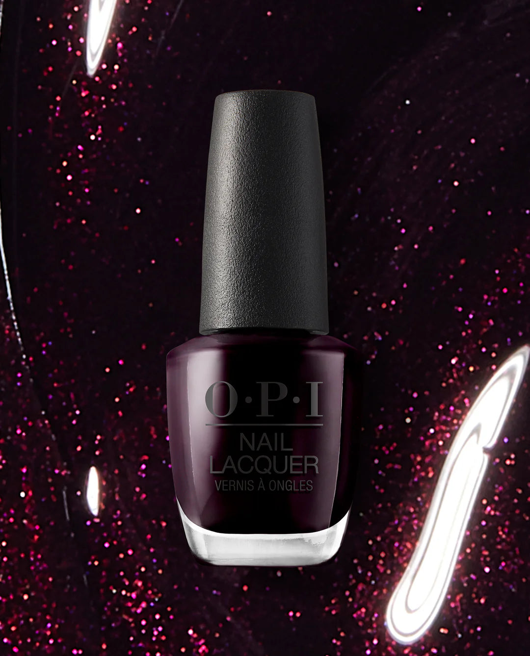 OPI Nail Polish in Black Cherry Chutney color, glossy dark red nail lacquer with rich, deep cherry hue.