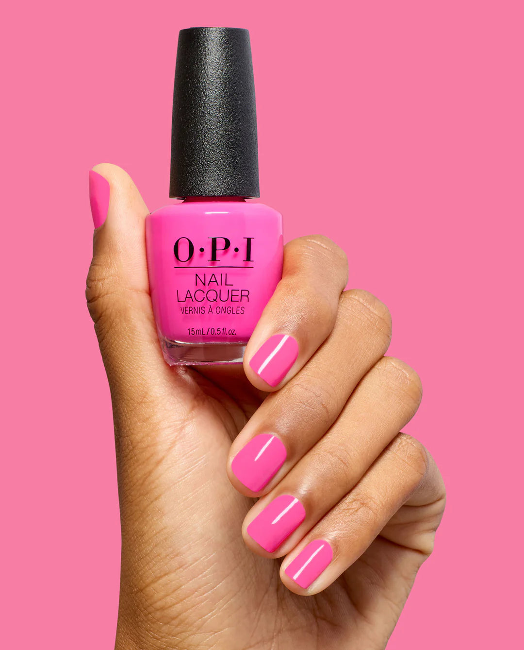 OPI Nail Polish Go with the Floatie NLS082 in a vibrant, glossy nail lacquer displayed with hand and bottle.
