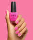 OPI Nail Polish Go with the Floatie NLS082 in a vibrant, glossy nail lacquer displayed with hand and bottle.