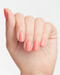 OPI Nail Polish in Got Myself Into A Jam-Balaya, vibrant orange-red shade, shown in a hand with manicured nails.