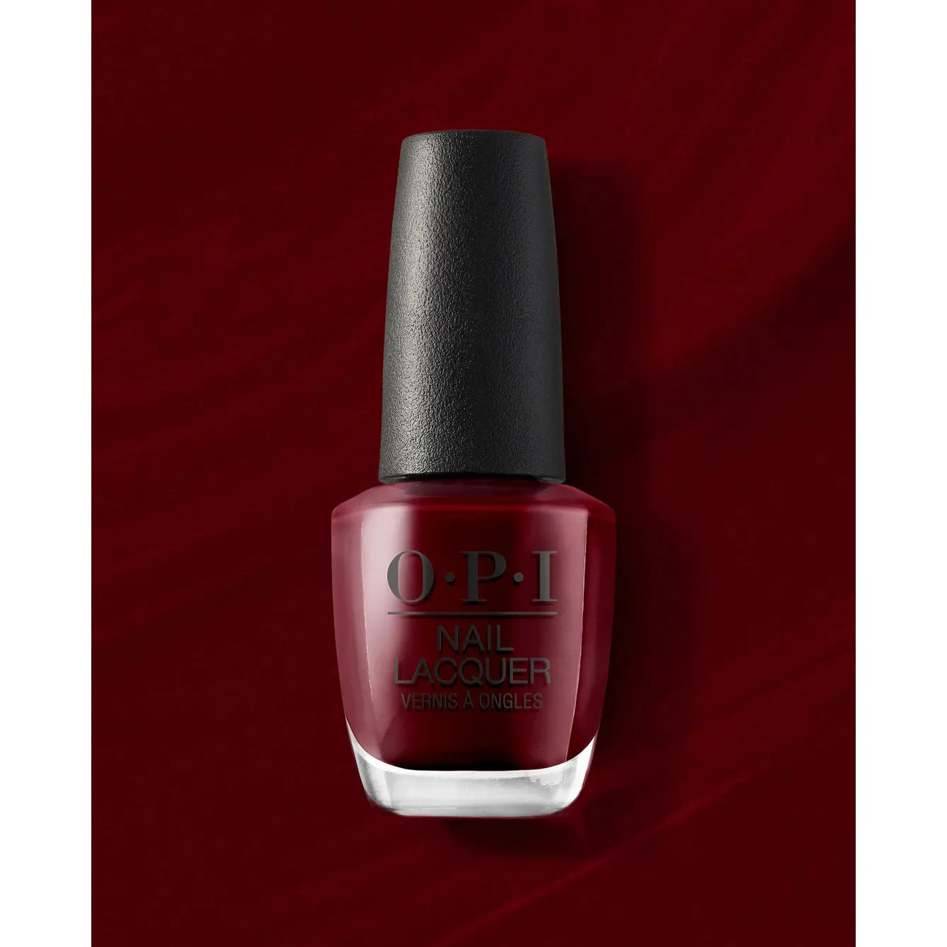 OPI Nail Polish in Got The Blues For Red, vibrant red nail lacquer in a sleek bottle with a black cap.