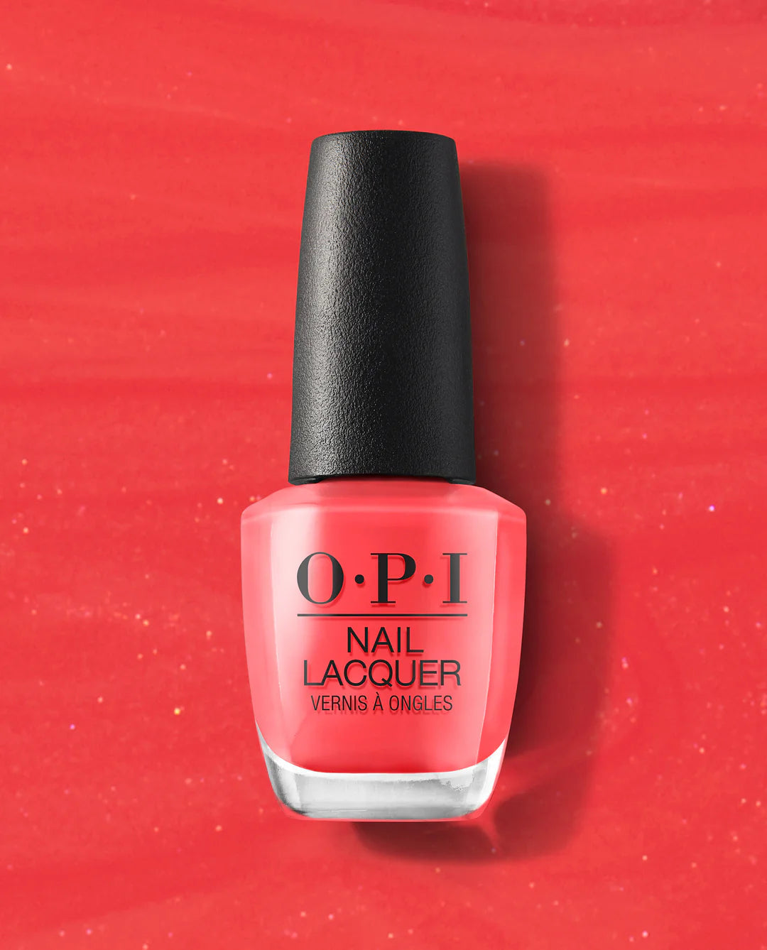 OPI Nail Polish in I Eat Mainely Lobster shade, vibrant coral nail lacquer with glossy finish, shown in a close-up image.