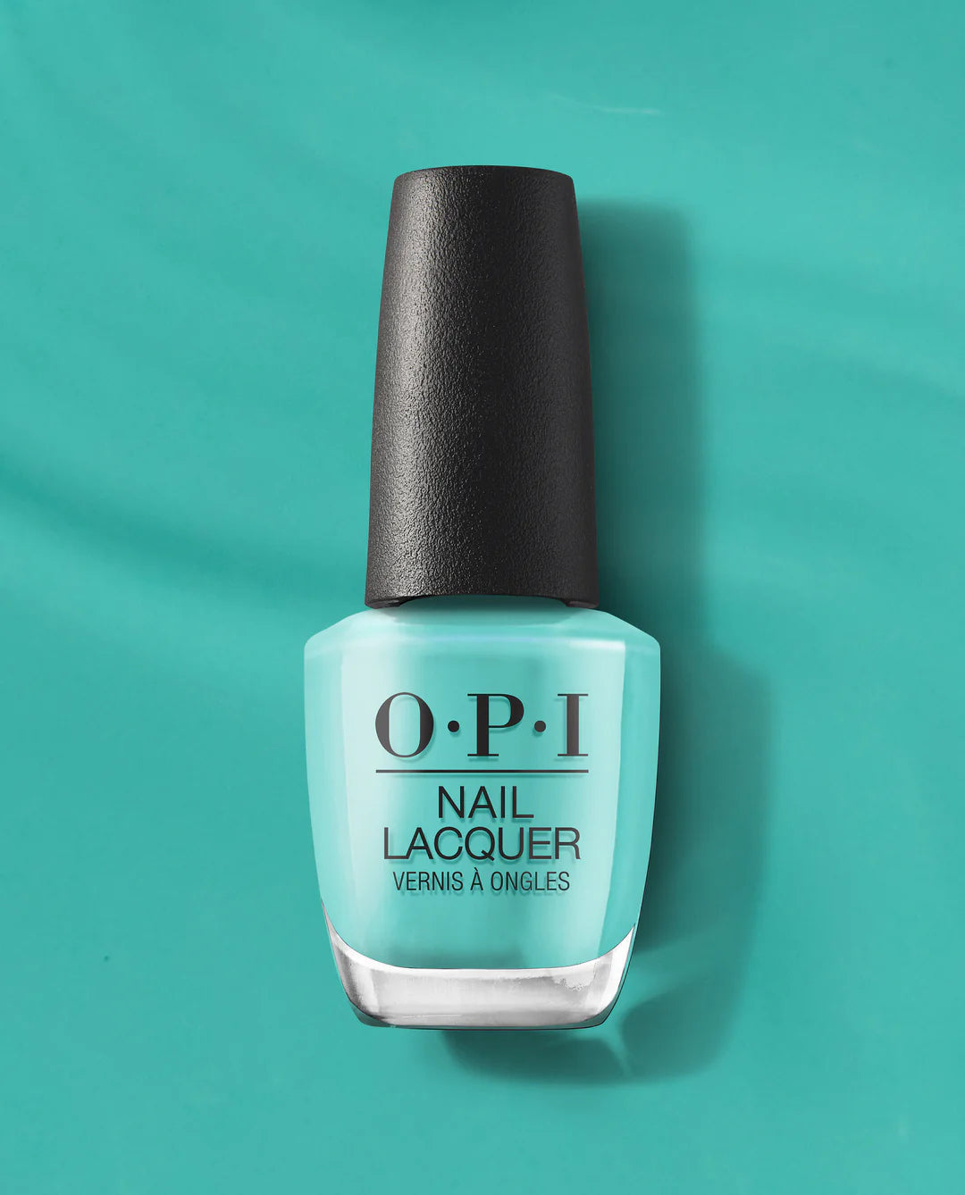 OPI Nail Polish in I’m Yacht Leaving shade, vibrant blue nail lacquer, smooth finish, displayed in a sleek bottle.