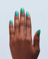 OPI Nail Polish in I’m Yacht Leaving, showcasing a glossy blue-green manicure with smooth, even application on nails.