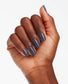 OPI Nail Polish Less is Norse #I59 showing a close-up of the bottle and swatch with dark, muted gray nail color.