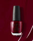 OPI Nail Polish in Malaga Wine shade, deep burgundy nail lacquer with glossy finish, showcasing the bottle and brush.