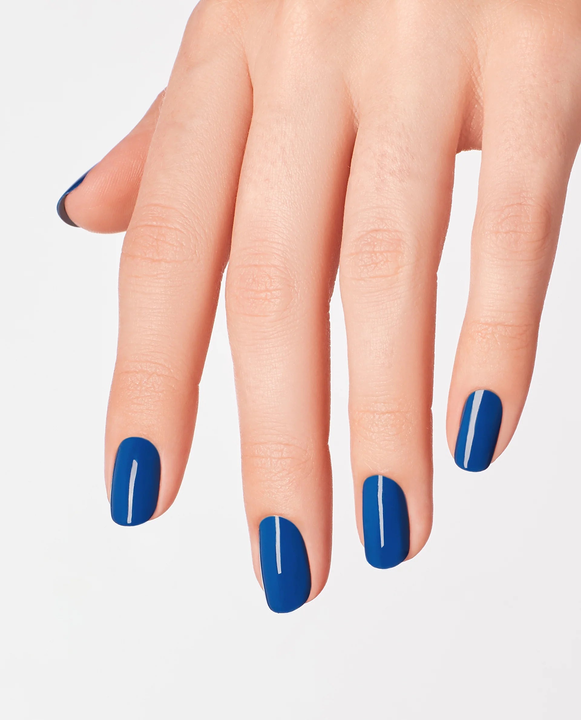 OPI Nail Polish in Mi Casa Es Blue Casa, vibrant blue nail color bottle with painted nails showcasing the shade.