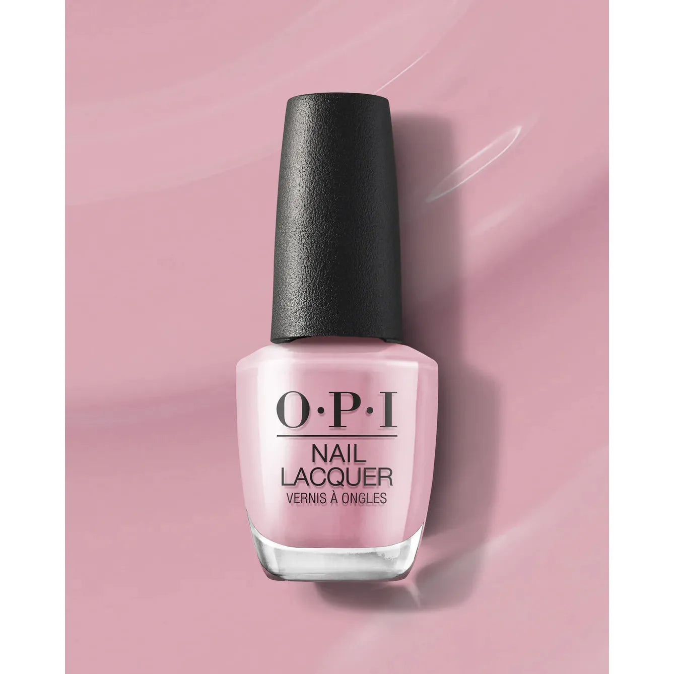 OPI Nail Polish in Ink on Canvas shade, pink nail lacquer bottle with black cap, showcasing smooth, glossy finish and vibrant color.