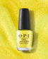 OPI Nail Polish Paintin' on Sunshine! Of My Life NLS079 bottle with bright yellow nail lacquer and OPI branding.