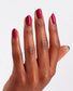 OPI Nail Polish in Red-veal Your Truth shade, featuring a glossy red nail polish bottle and a manicured hand with painted nails.