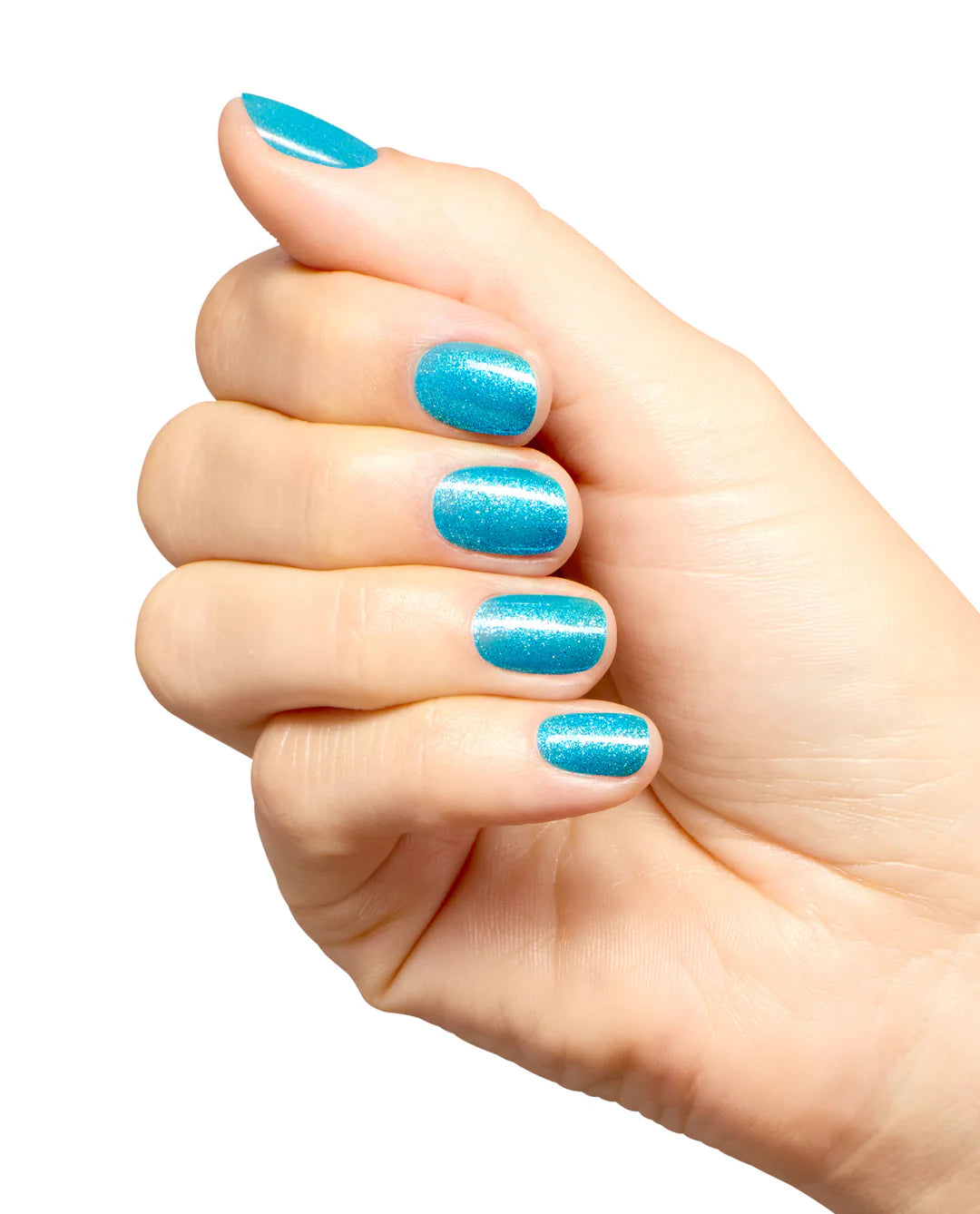 OPI Sky Blue Is the Limit nail polish bottle with open cap, showing vibrant sky blue color and glossy finish.