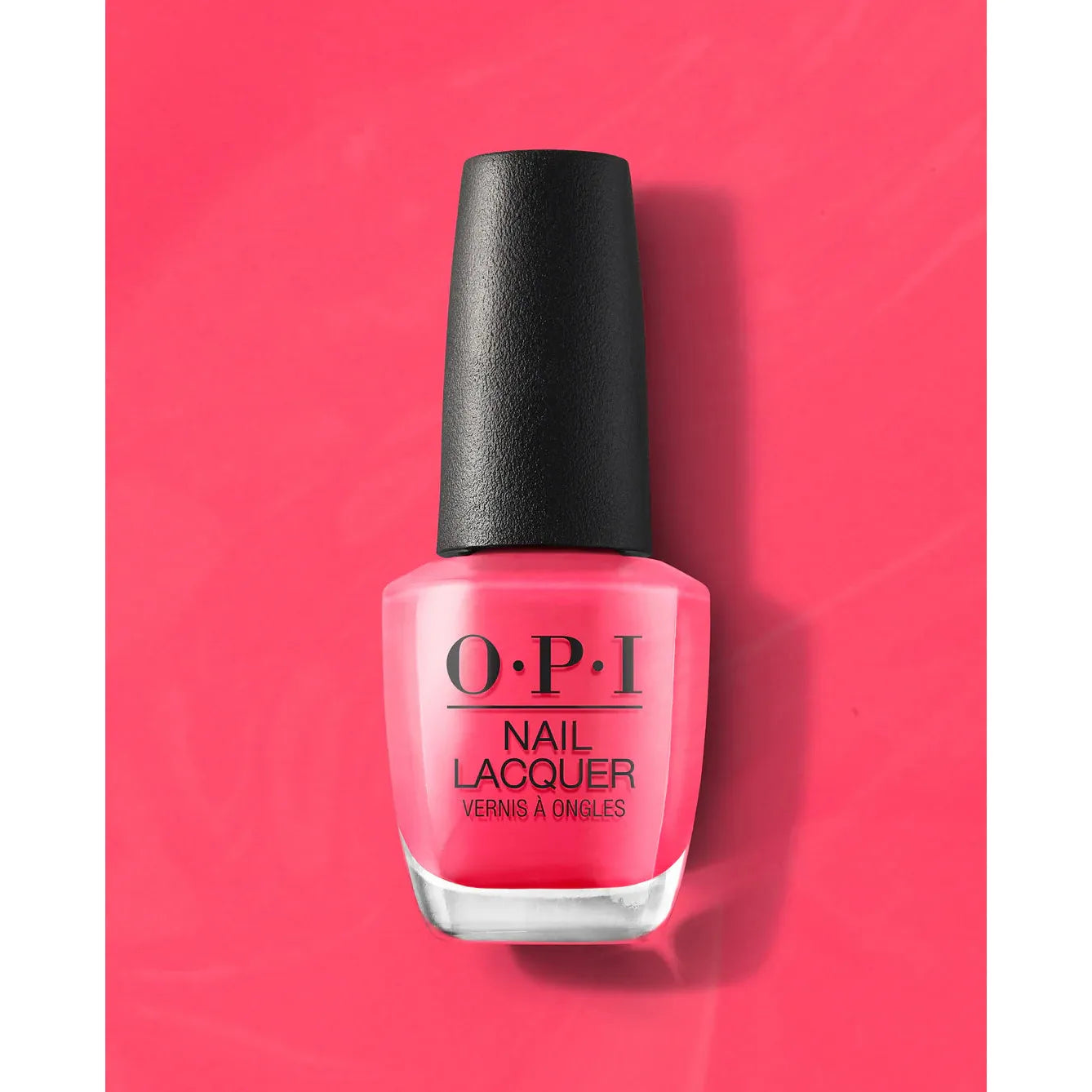 OPI Nail Polish in Strawberry Margarita shade, vibrant pink nail lacquer with smooth glossy finish, perfect for stylish manicures.