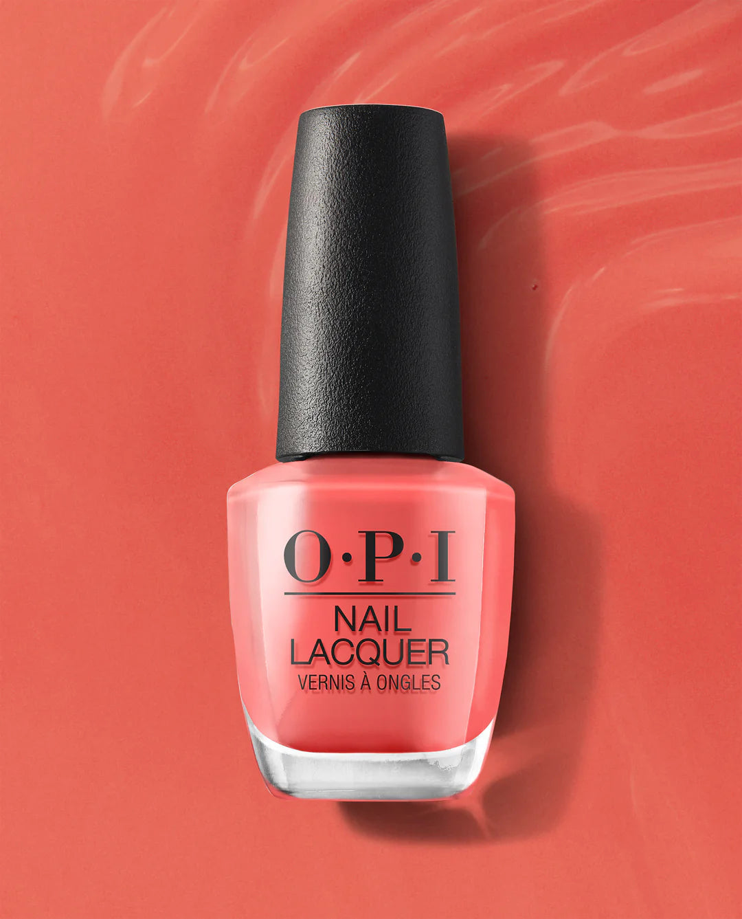 OPI Nail Polish in Tempura-Ture Is Rising NLT89, vibrant orange nail lacquer in a sleek bottle with a brush applicator.