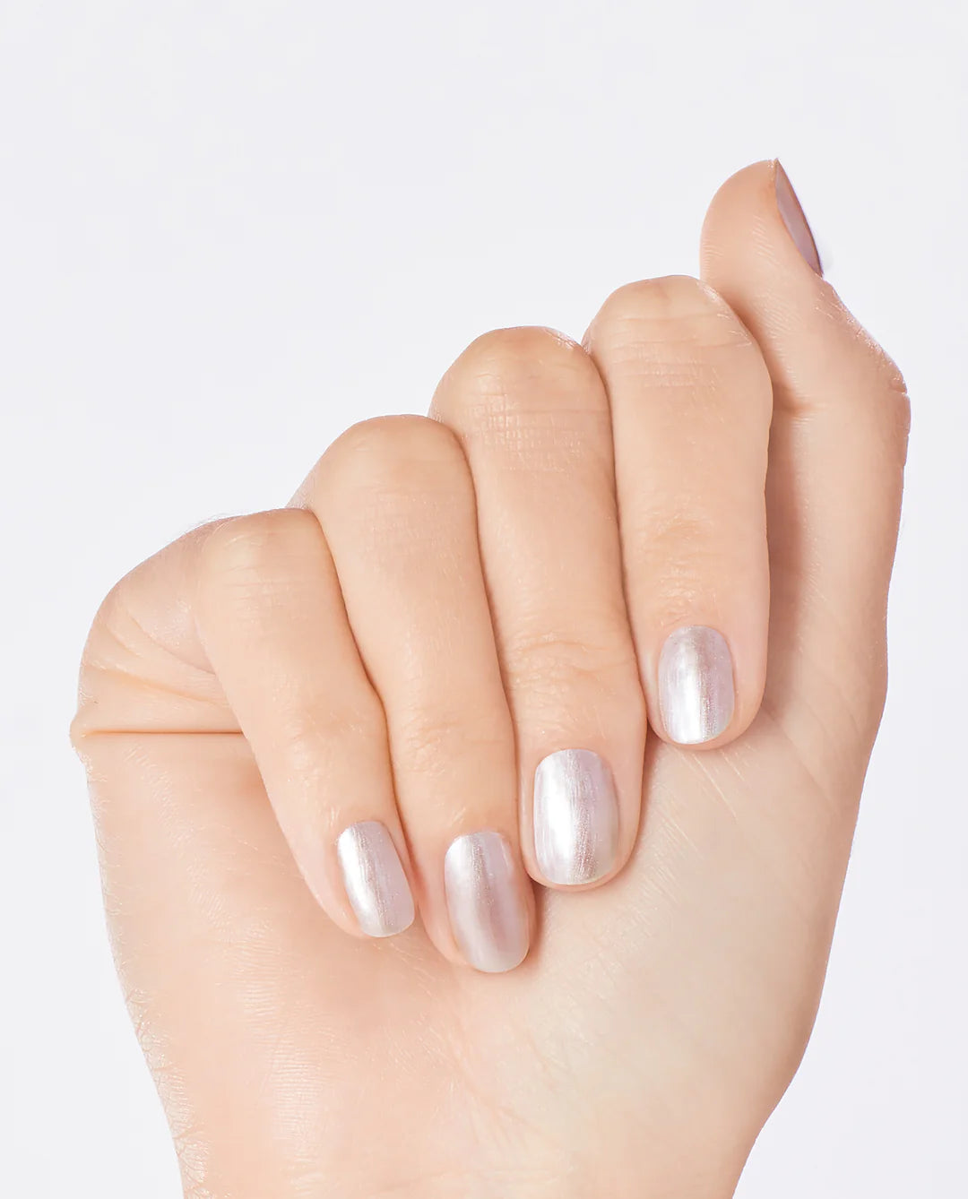 OPI Nail Polish in Throw Me a Kiss shade, soft pink chiffon color, with a smooth glossy finish and classic nail polish bottle.