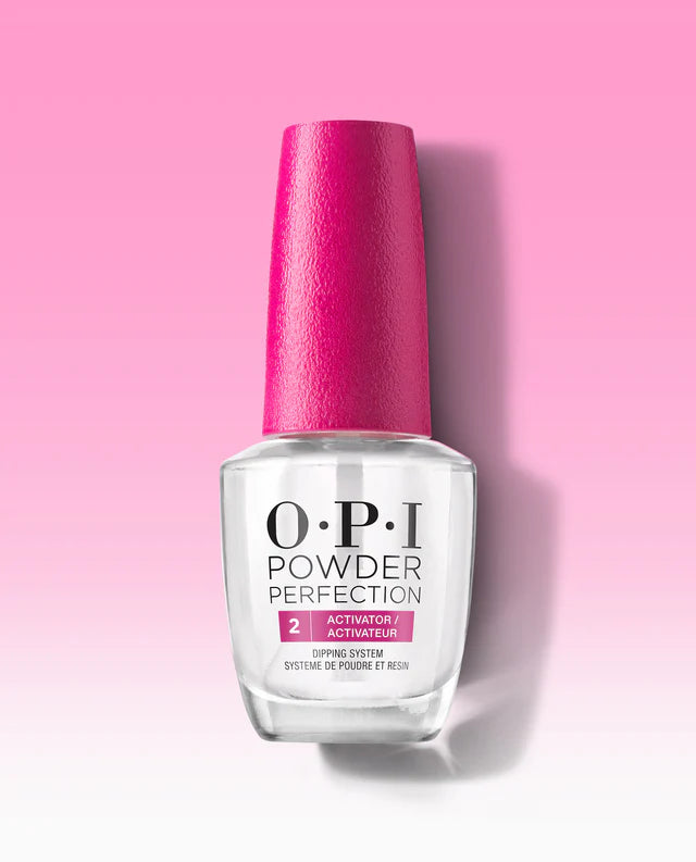 OPI Powder Perfection 2 Activator for powder nail color, shown in bottle with product label and applicator tip.